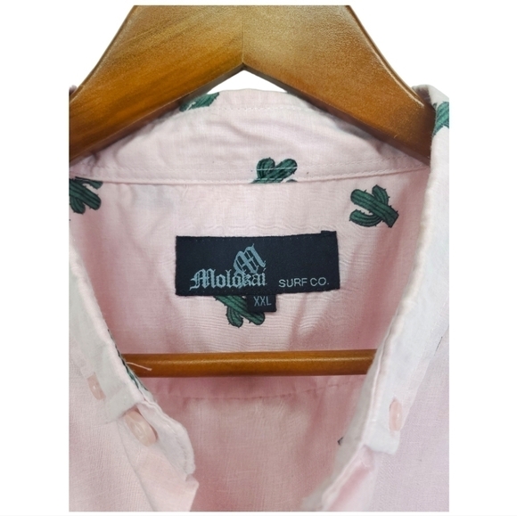 Molokai Surf Co. Light Pink Wild West Short Sleeve Button-down Shirt Size 2XL - Picture 3 of 5